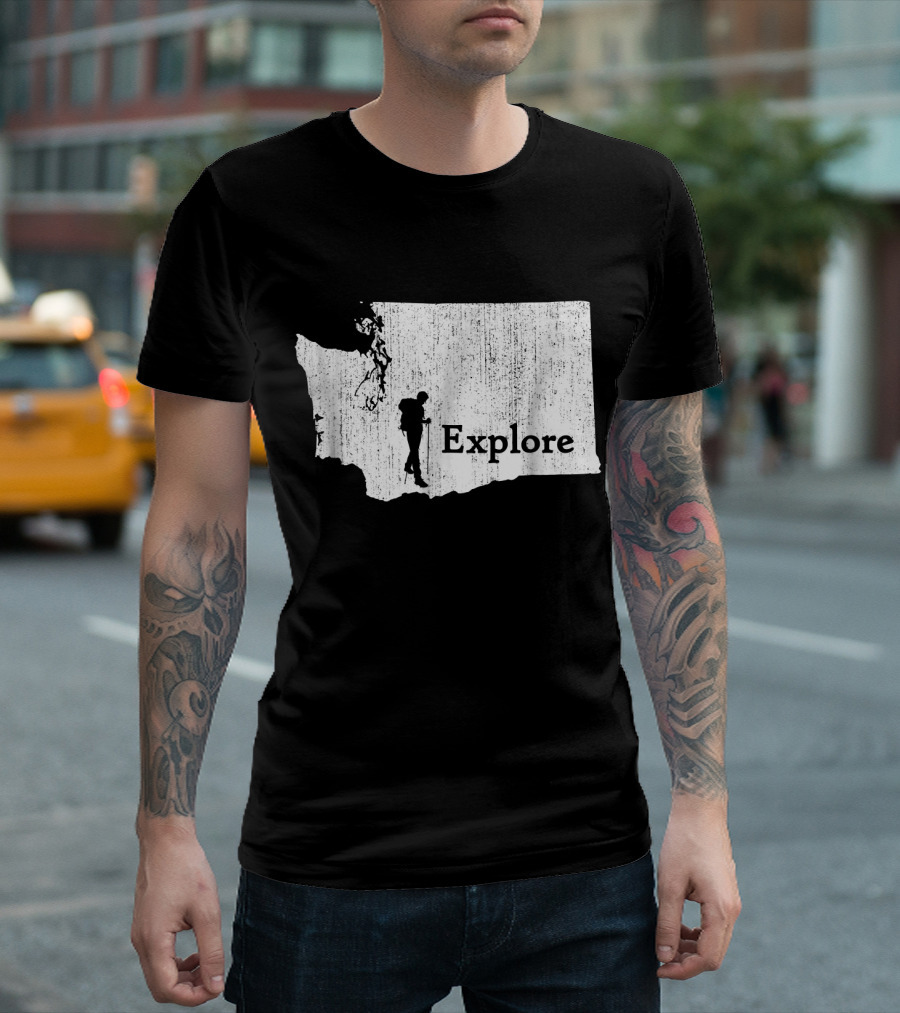 Explore Washington State Map Mountain Hikin T-Shirt