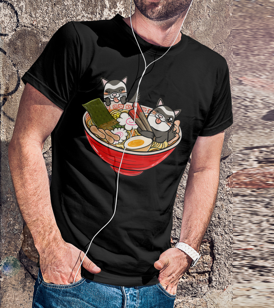 Ferret Japanese Ramen Kawaii Funny Pets In Bowl With Chopsticks T-Shirt