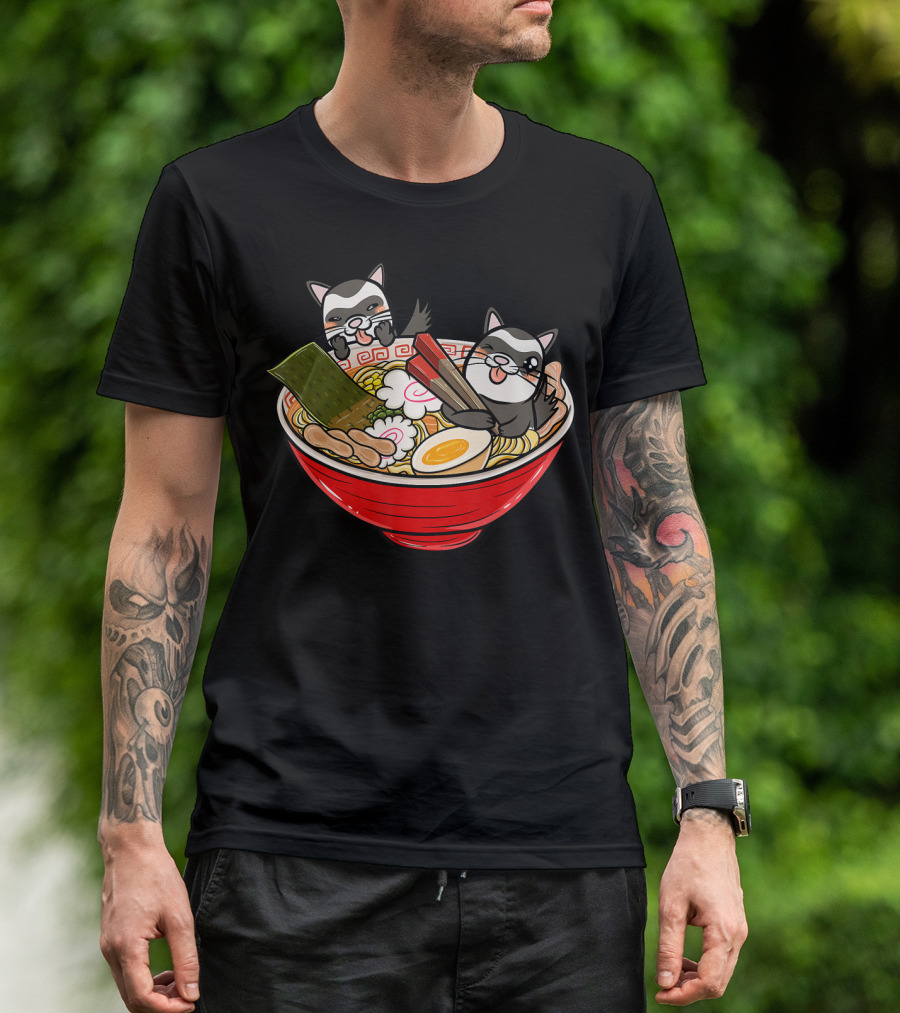 Ferret Japanese Ramen Kawaii Funny Pets In Bowl With Chopsticks T-Shirt