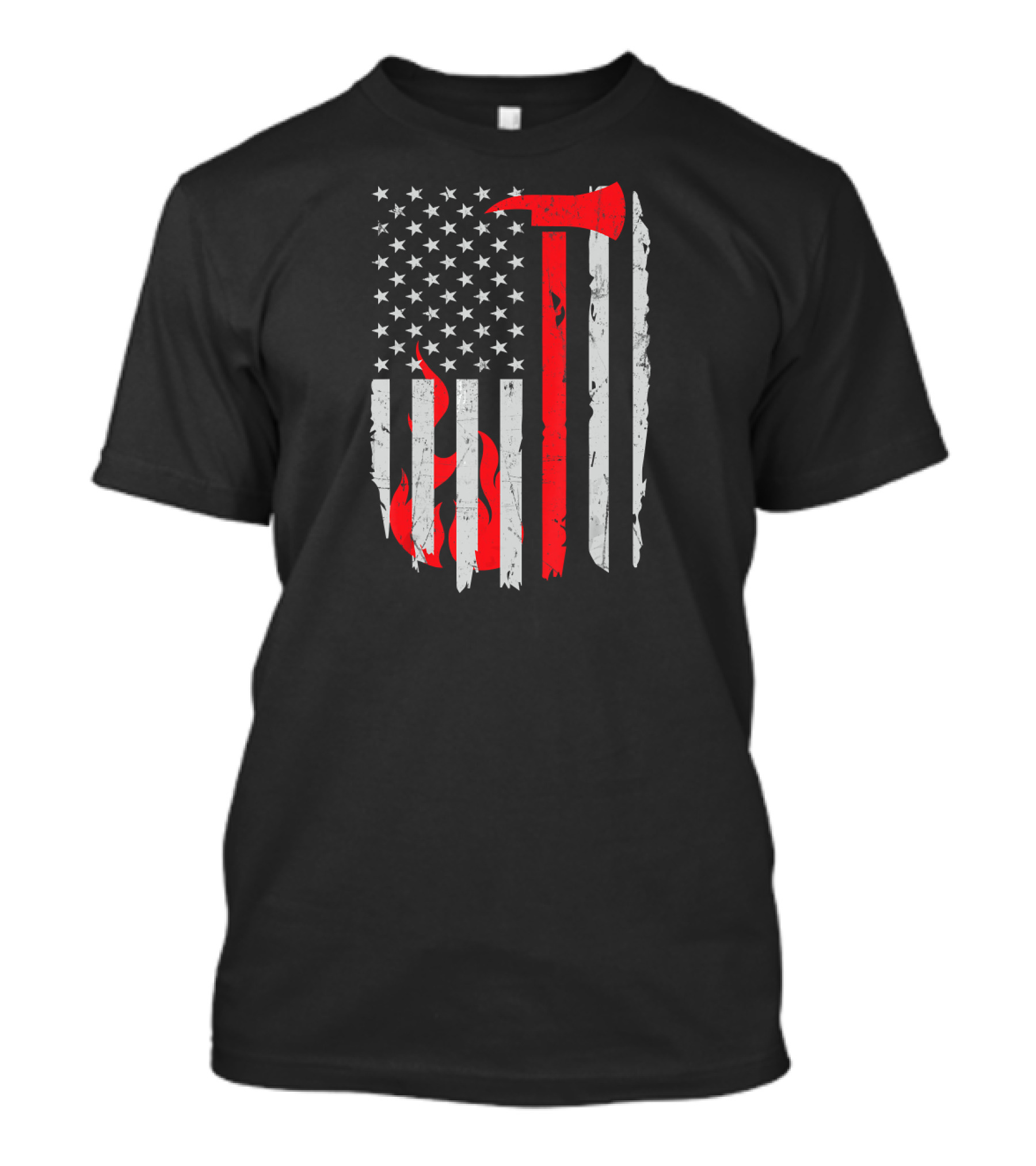 Firefighter Axe USA Flag Thin Red Line Flame Stars Stripes T-Shirt