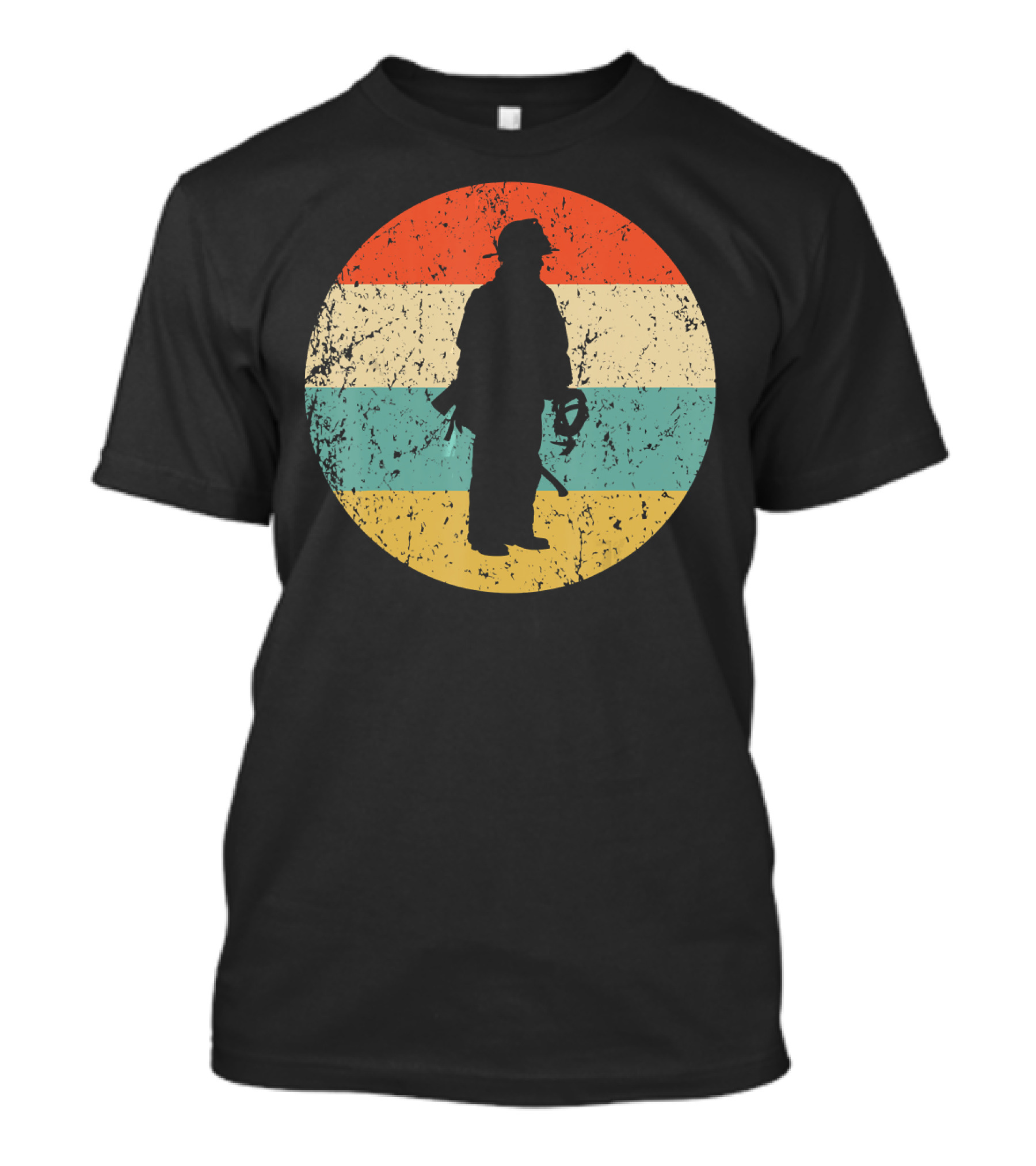 Fireman Silhouette Retro Firefighter Stripes T-Shirt