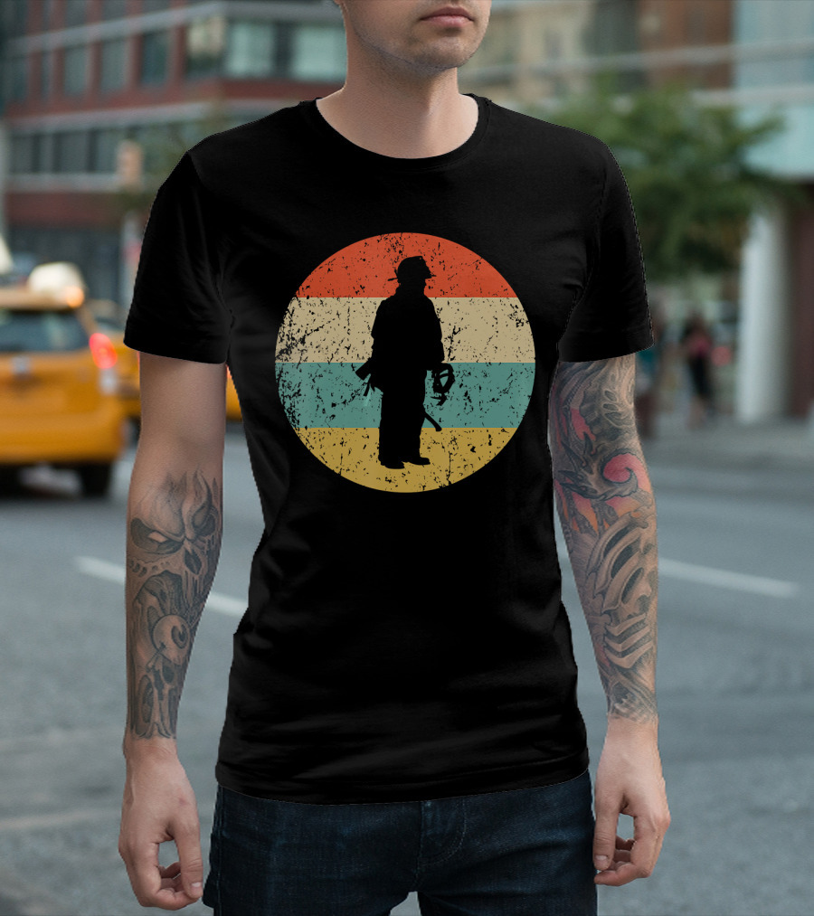 Fireman Silhouette Retro Firefighter Stripes T-Shirt