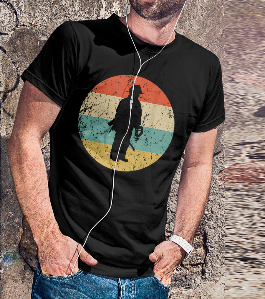 Fireman Silhouette Retro Firefighter Stripes T-Shirt