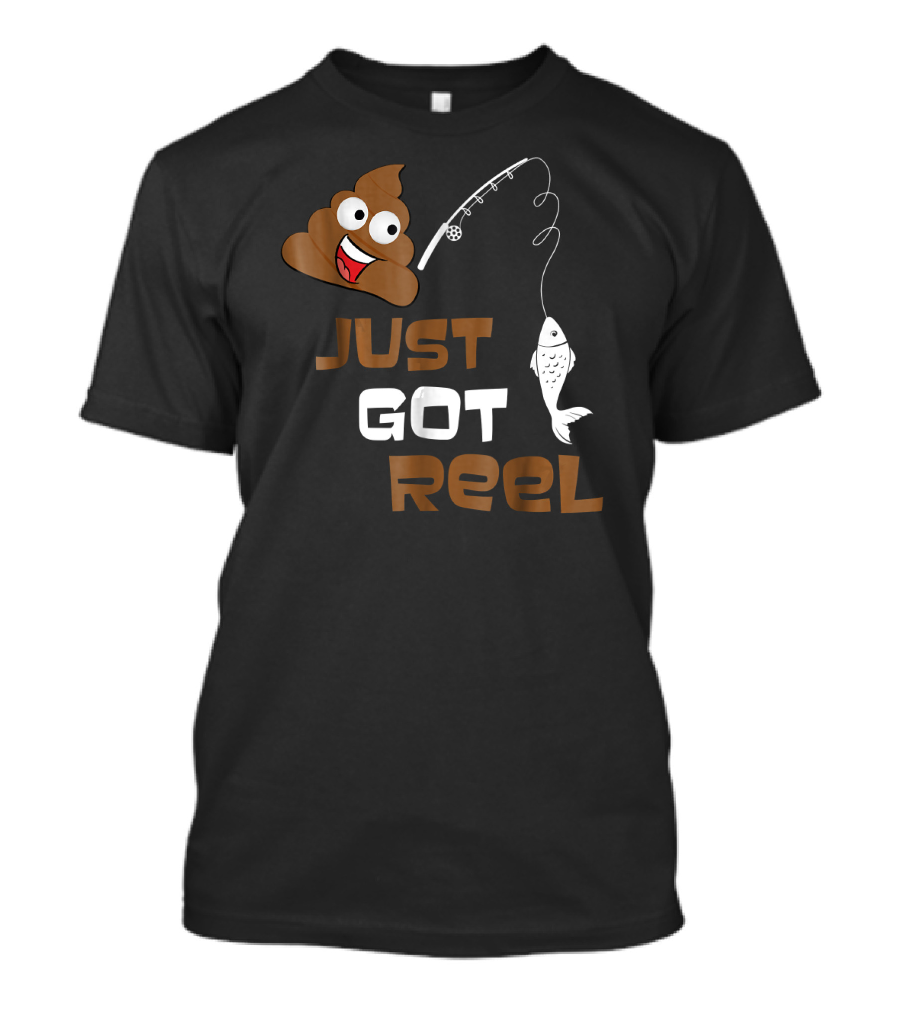 Just Got Reel Funny Men's Emoji Poo Fishing T-Shirt