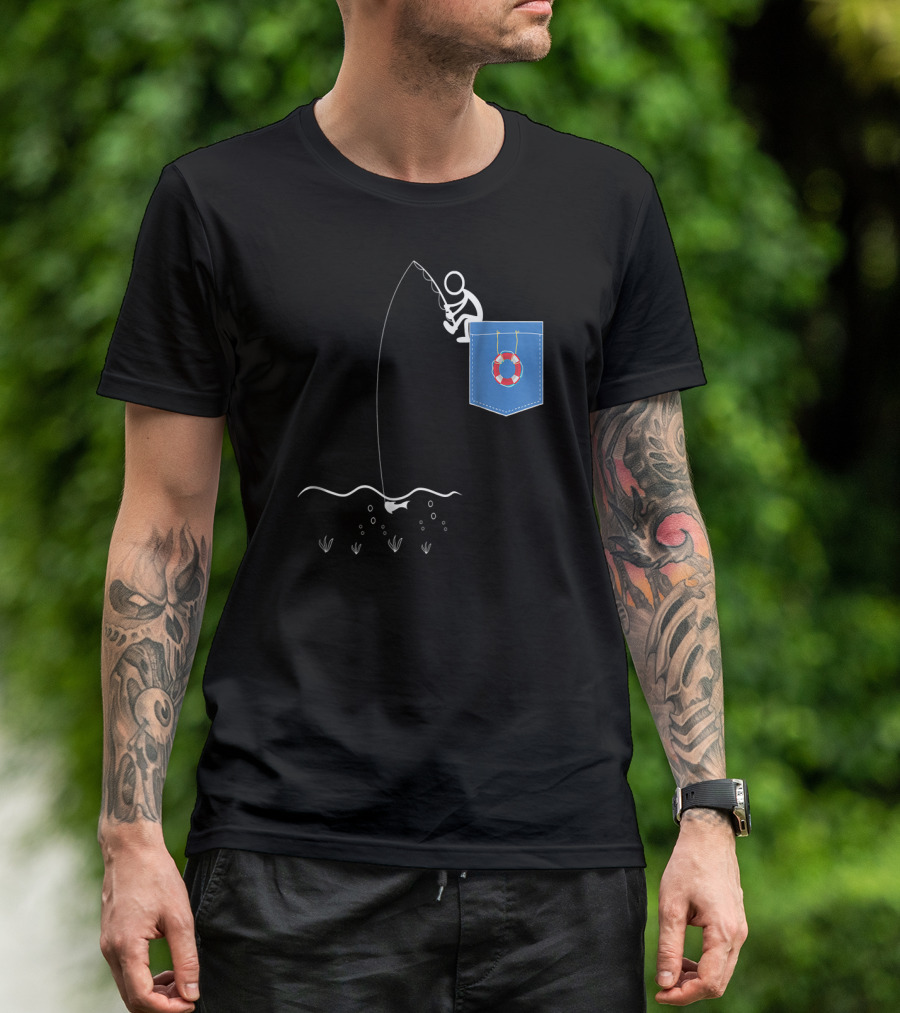 Avid Fishing On A Blue Pocket With Lifebuoy T-Shirt