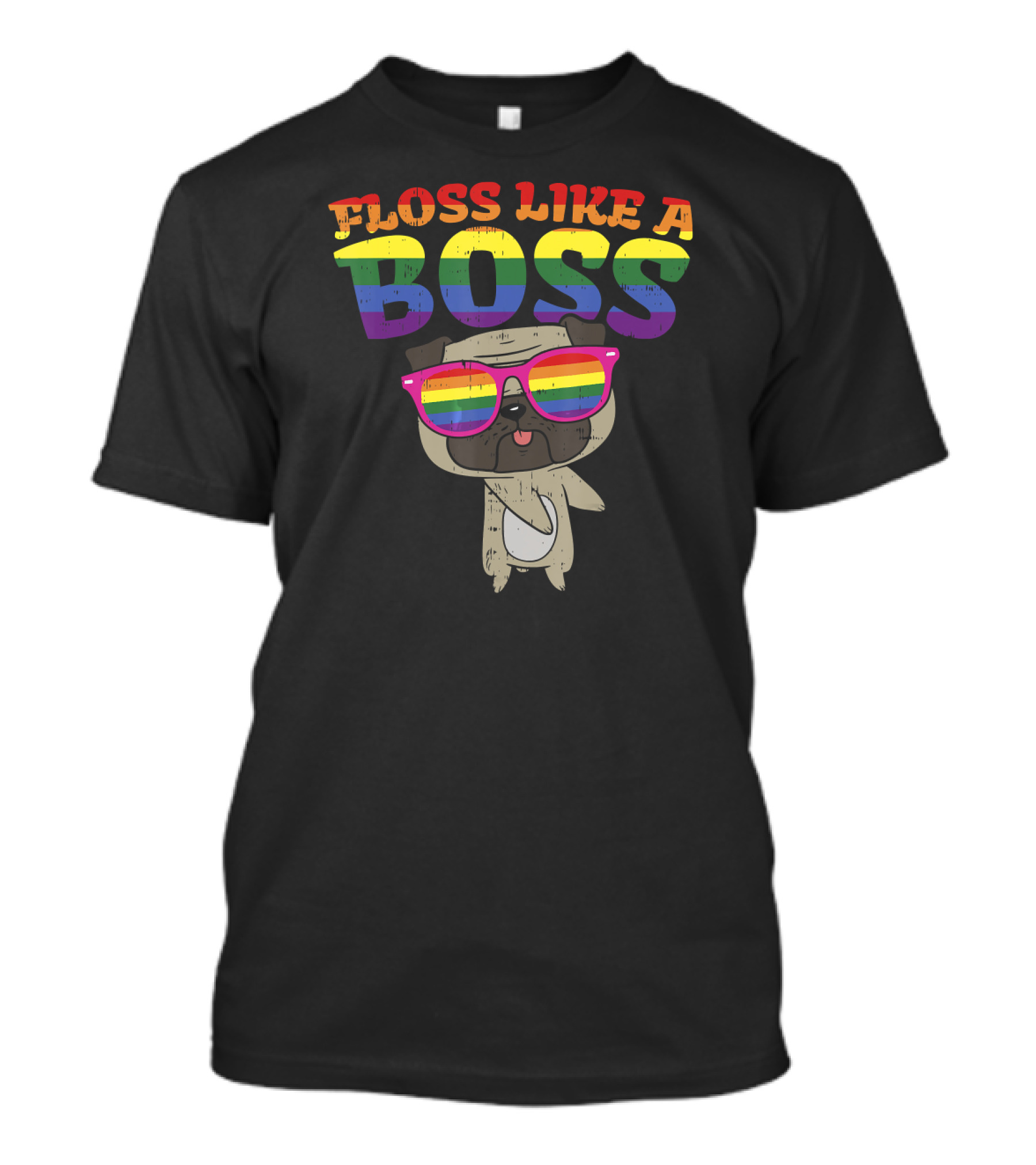 Floss Like A Boss Funny Pug Dog Rainbow Sunglasses T-Shirt