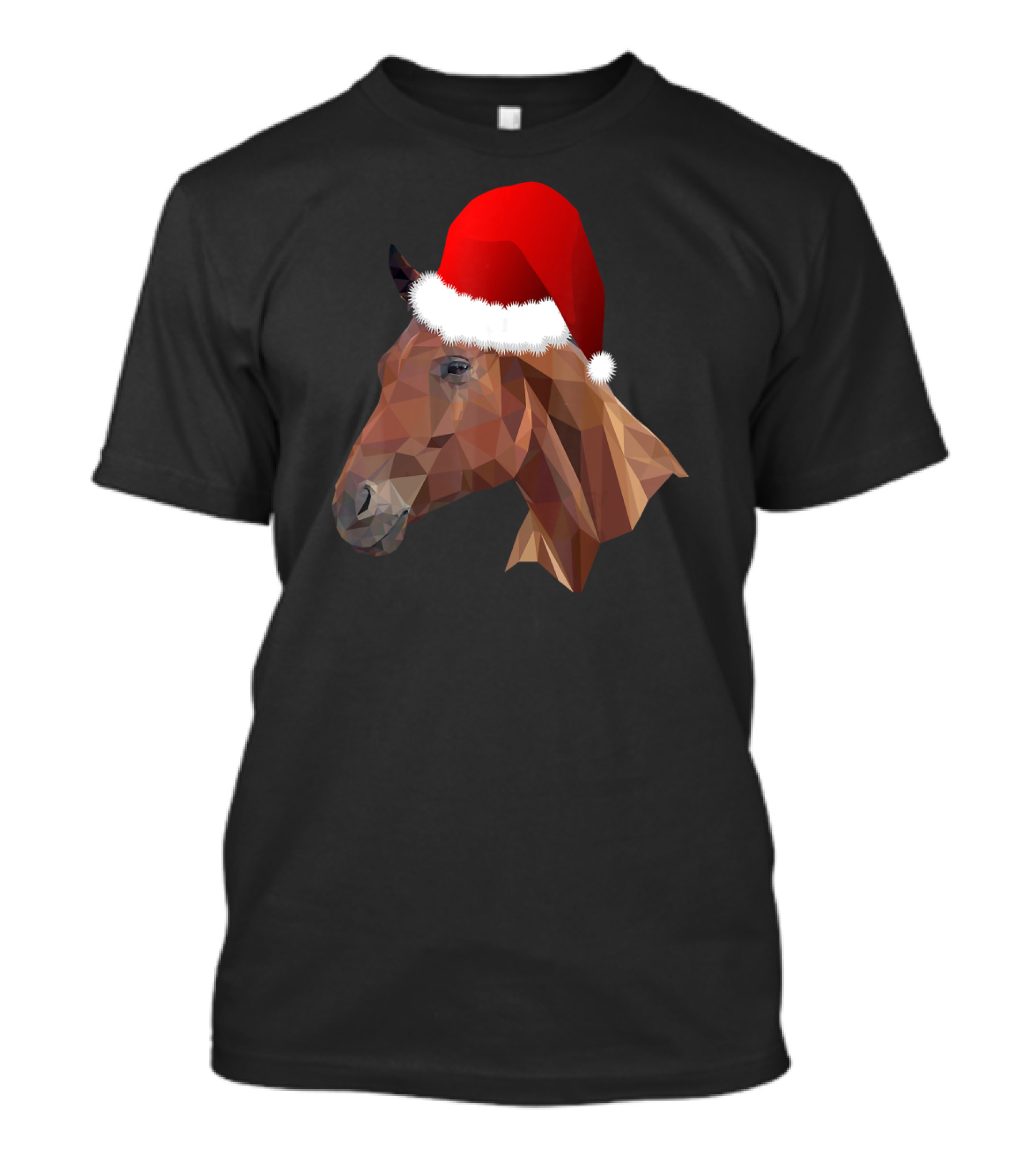 Geometric Horse With Santa Hat Funny Christmas T-Shirt
