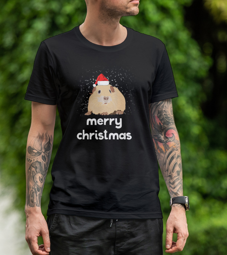 Merry Christmas Funny Guinea Pig Santa Hat T-Shirt