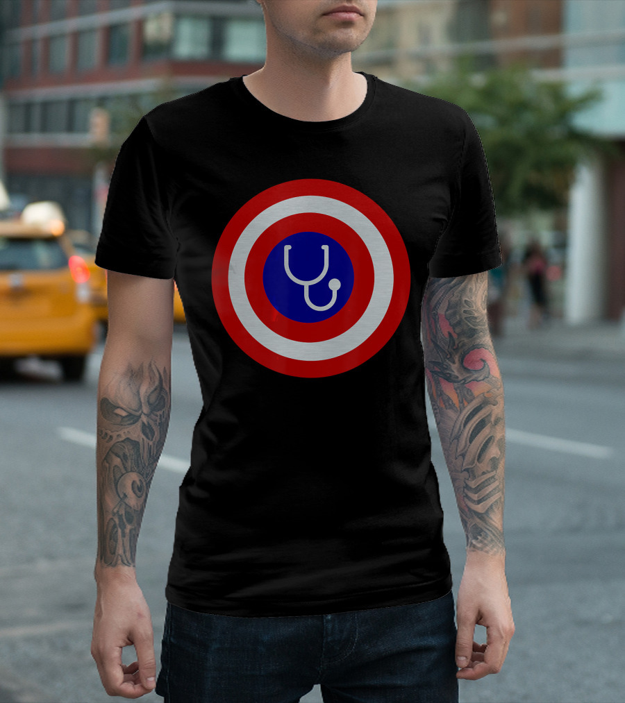 Funny Nurse Doctor Are Super Heroes Shield Stethoscope T-Shirt