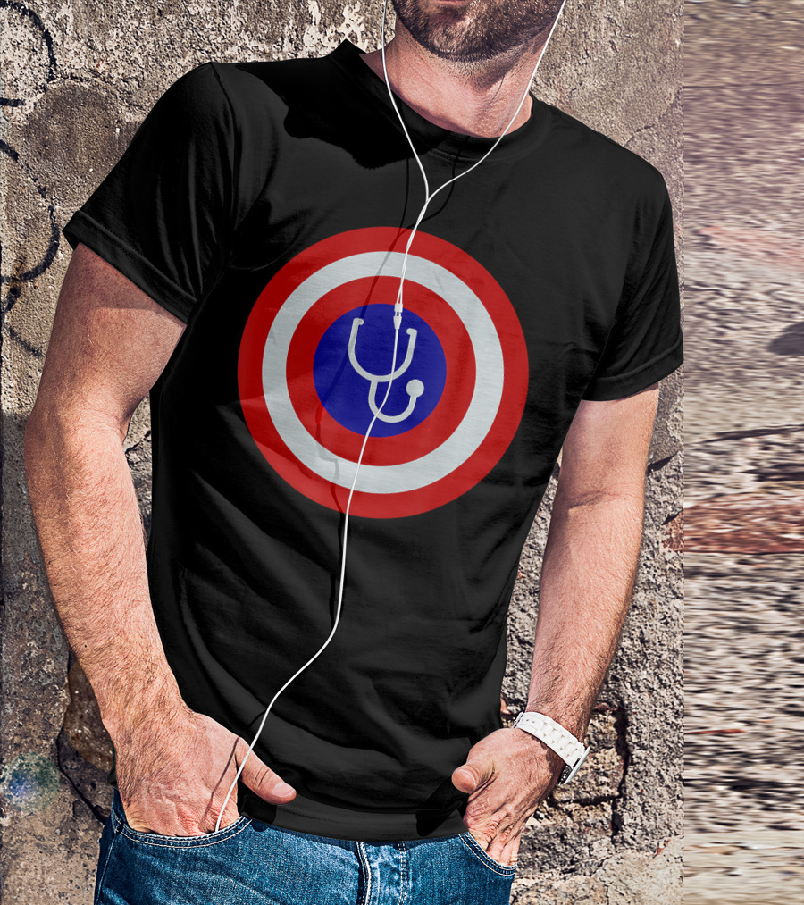 Funny Nurse Doctor Are Super Heroes Shield Stethoscope T-Shirt