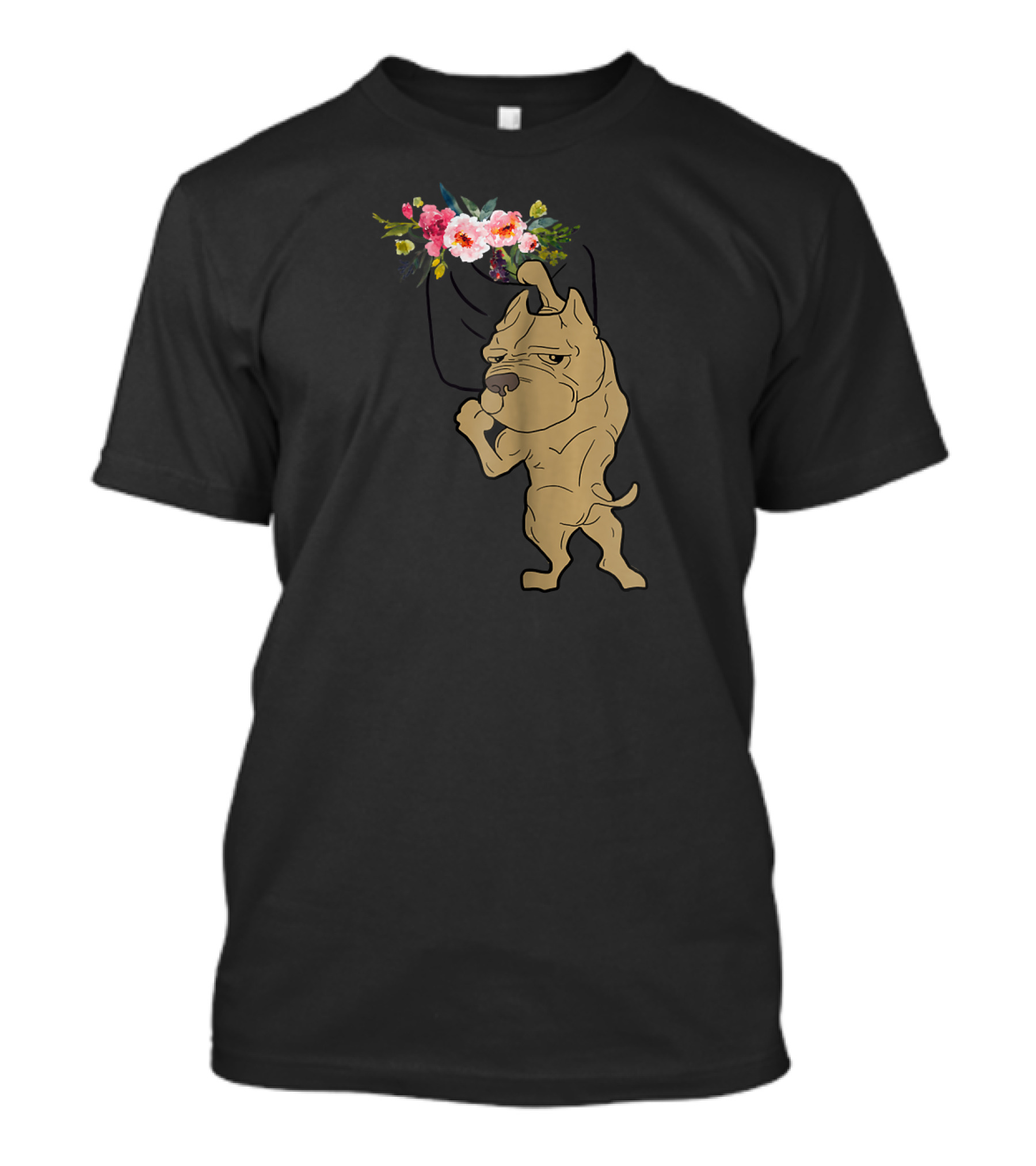 Pocket Pitbull With Flowers And Funny Expression T-Shirt