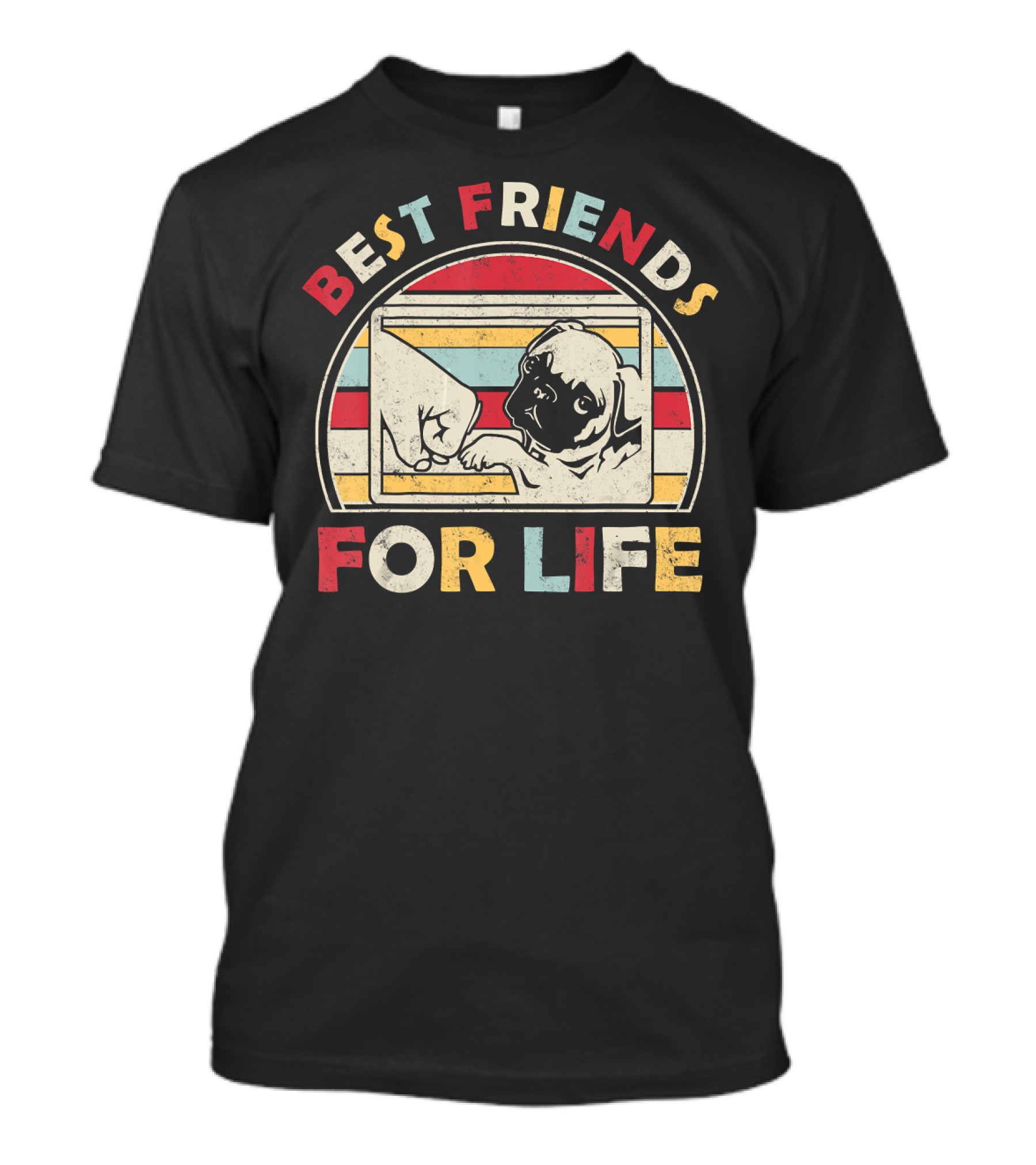 Best Friends For Life Pug Fist Bump Retro Vintage Stripes T-Shirt