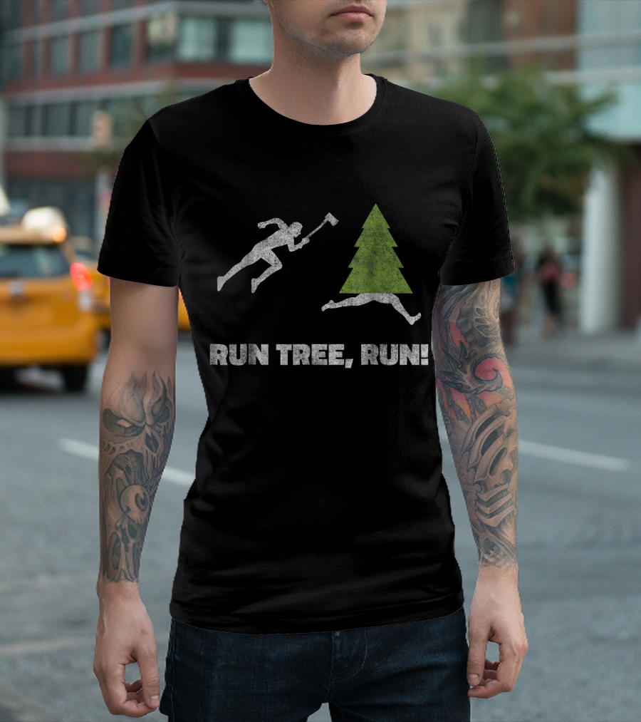 Run Tree Run Lumberjack Logger Chase Humorous Scene T-Shirt