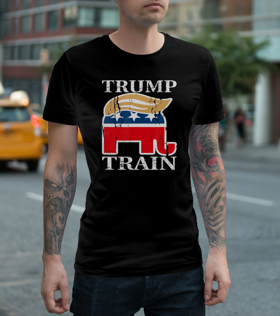 Trump Train Elephant Toupee Hair Stars T-Shirt