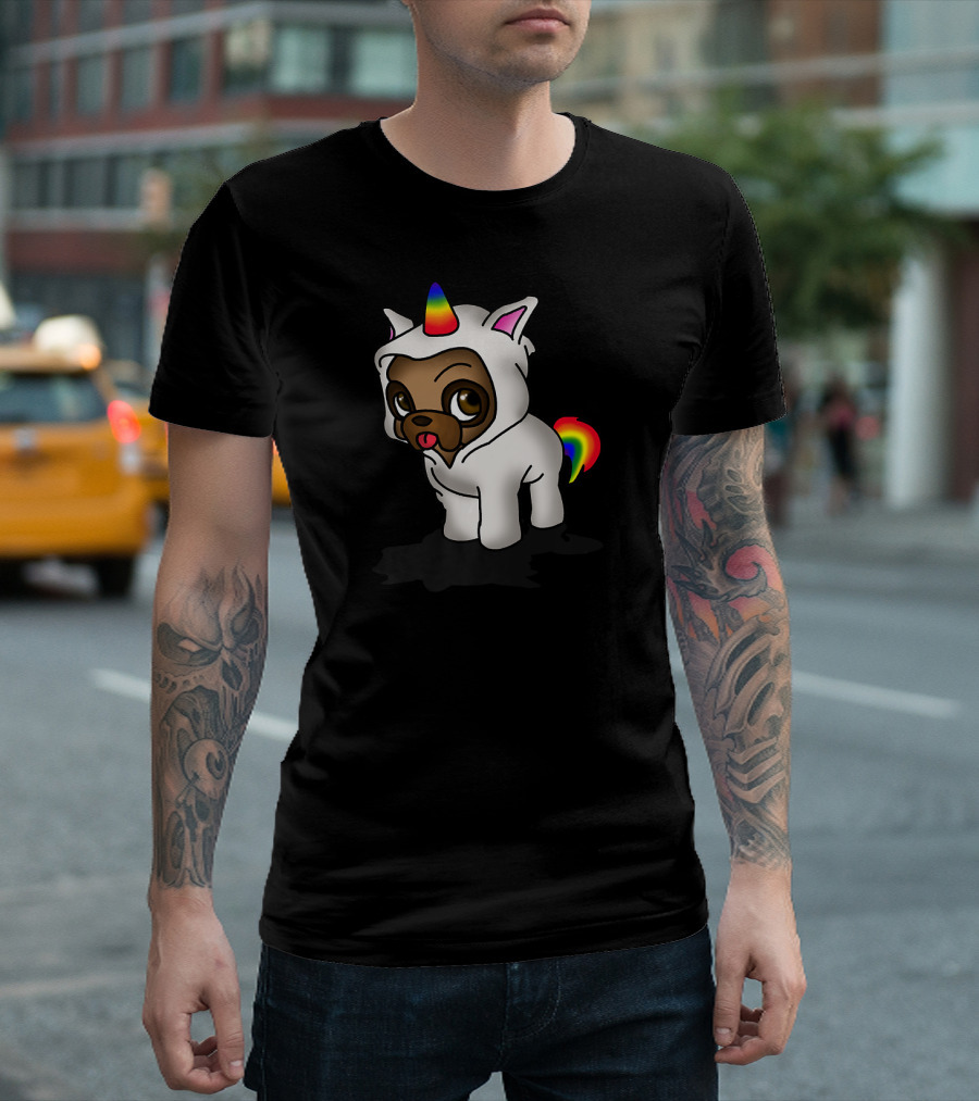 Funny Unicorn Pug With Rainbow Horn And Tail T-Shirt