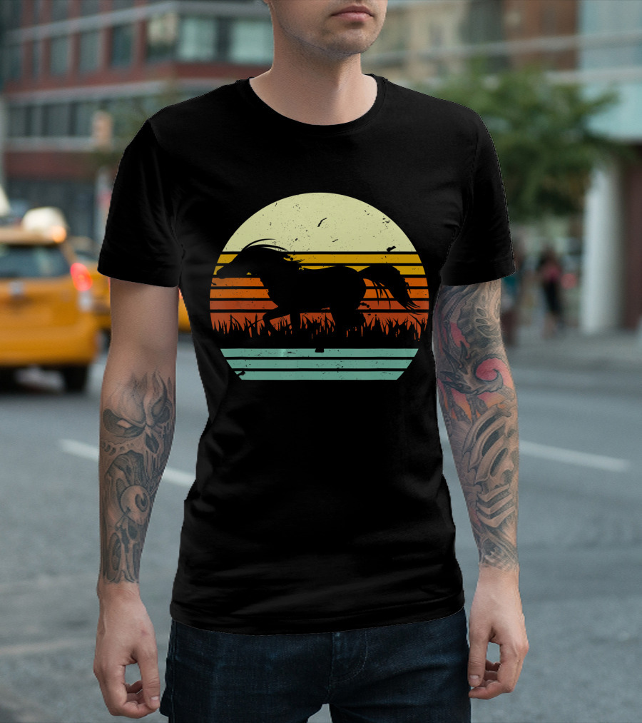 Galloping Horse Vintage Sunset Stripes T-Shirt