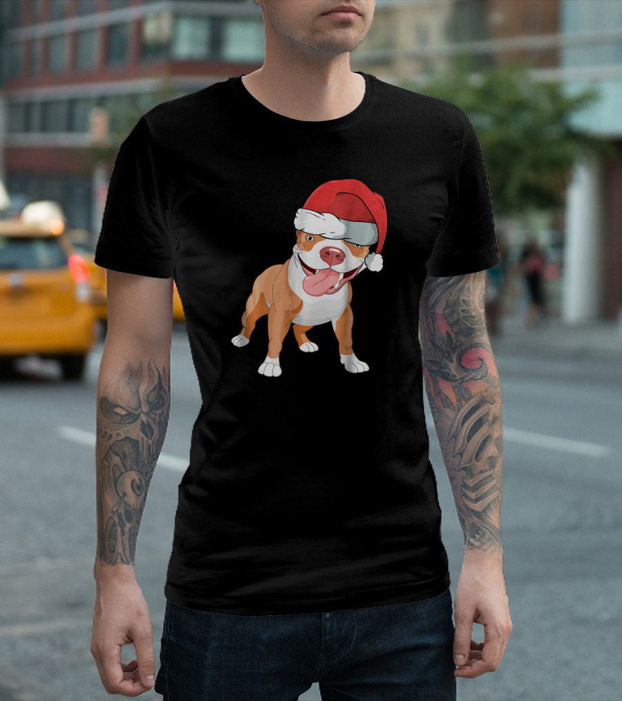 Happy Santa Hat Pitbull Gift For Lover T-Shirt