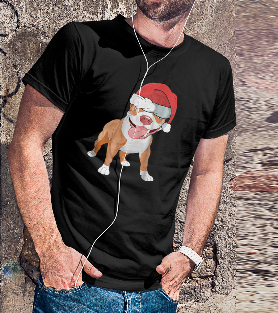 Happy Santa Hat Pitbull Gift For Lover T-Shirt