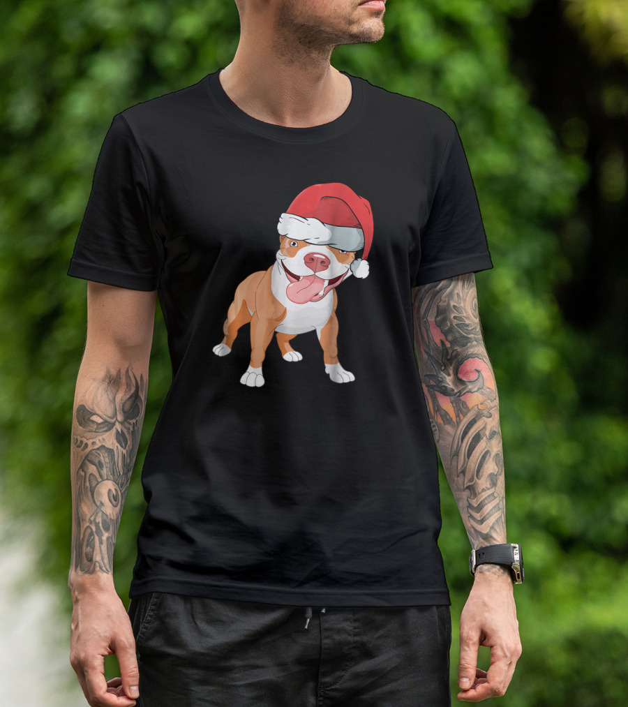 Happy Santa Hat Pitbull Gift For Lover T-Shirt
