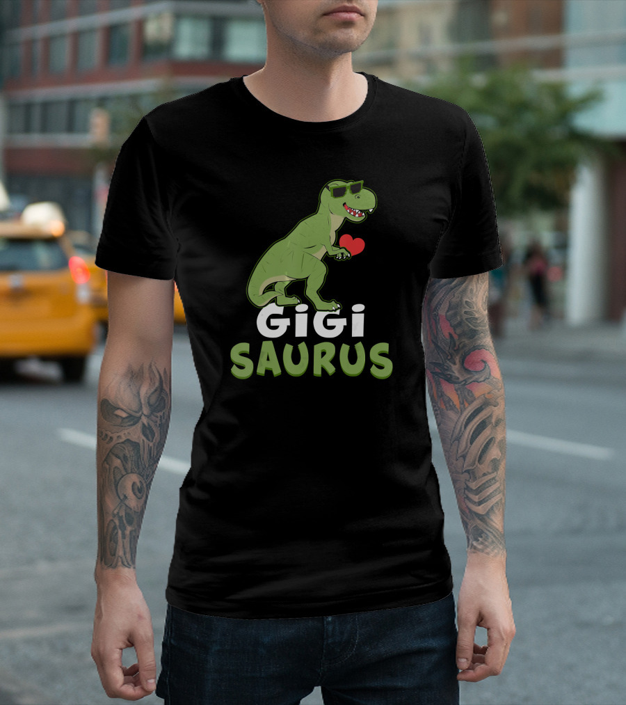 Gigi Saurus Dinosaur Holding Heart Wearing Sunglasses T-Shirt