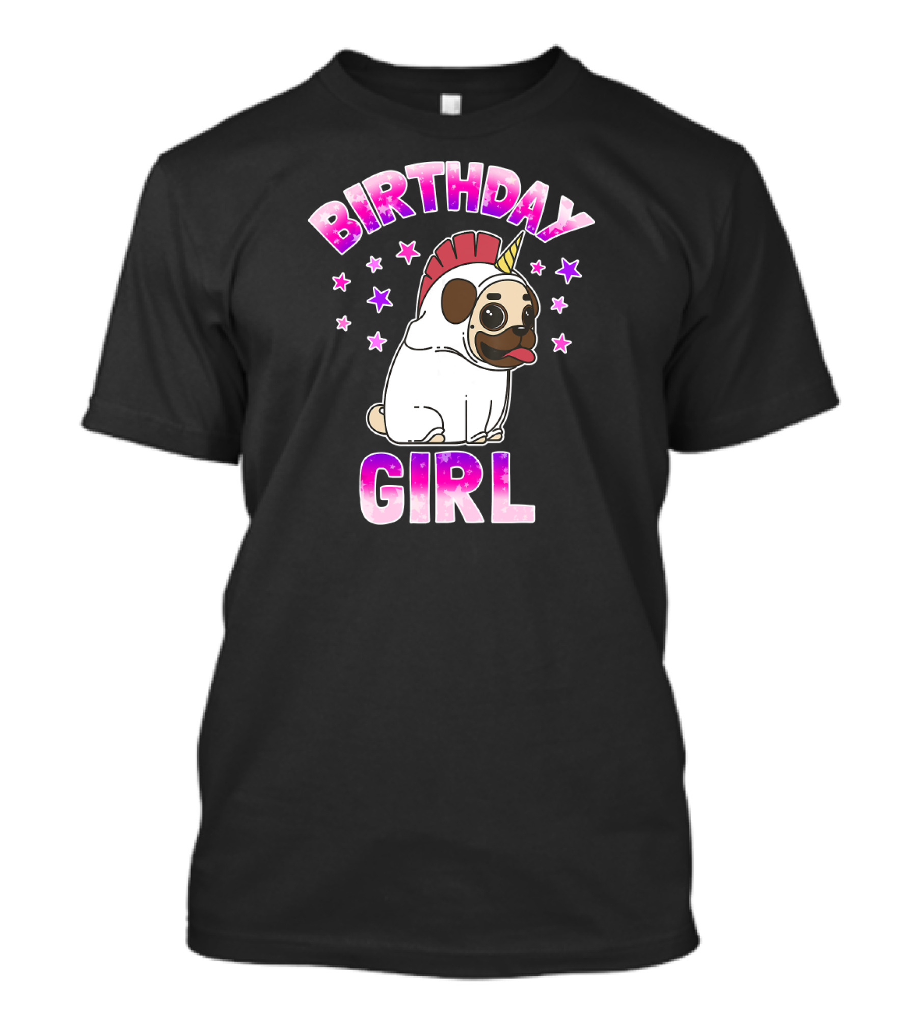 Birthday Girl Unicorn Pug Party Stars T-Shirt
