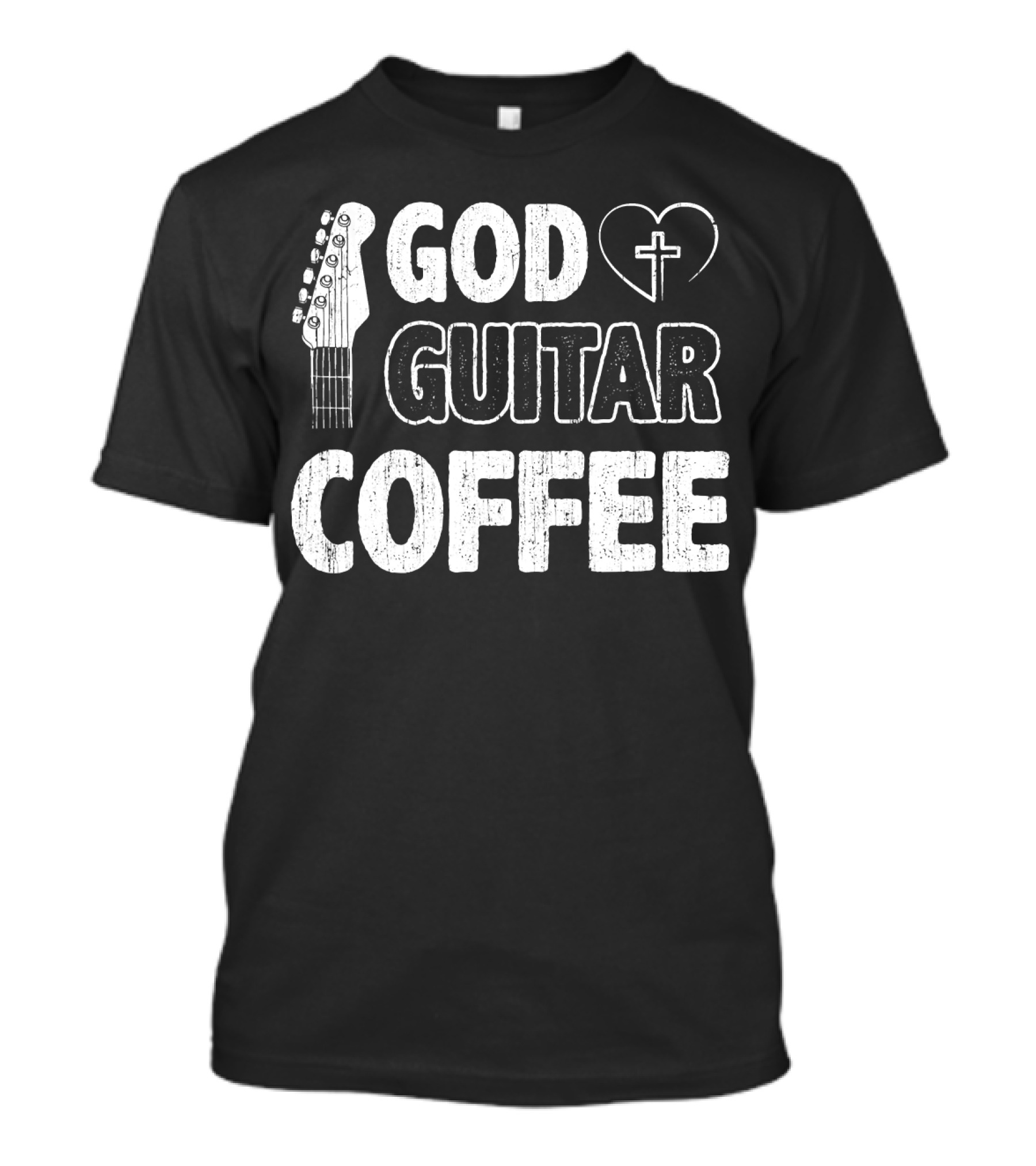 God Guitar Coffee Heart Cross Faith Christian Music T-Shirt