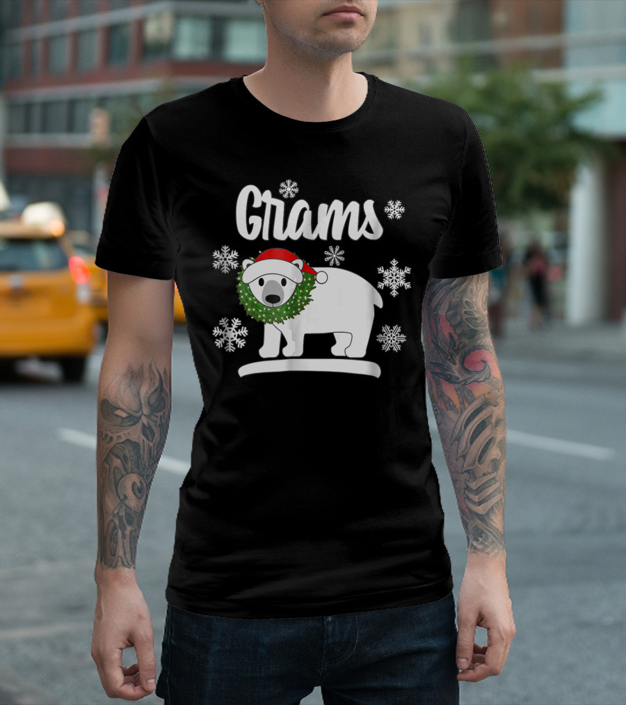 Grams Polar Bear Christmas Snowflakes Wreath Holiday Santa Hat T-Shirt