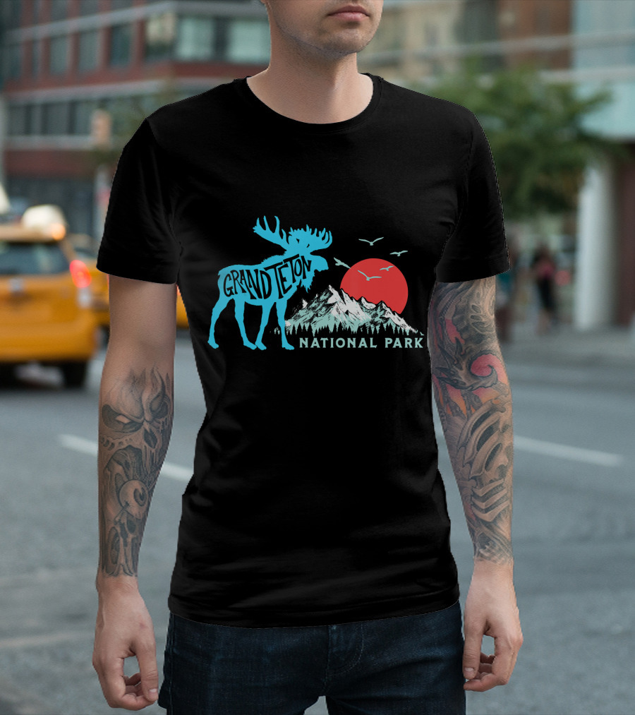 Grand Teton National Park Moose Mountain Sunset and Birds T-Shirt