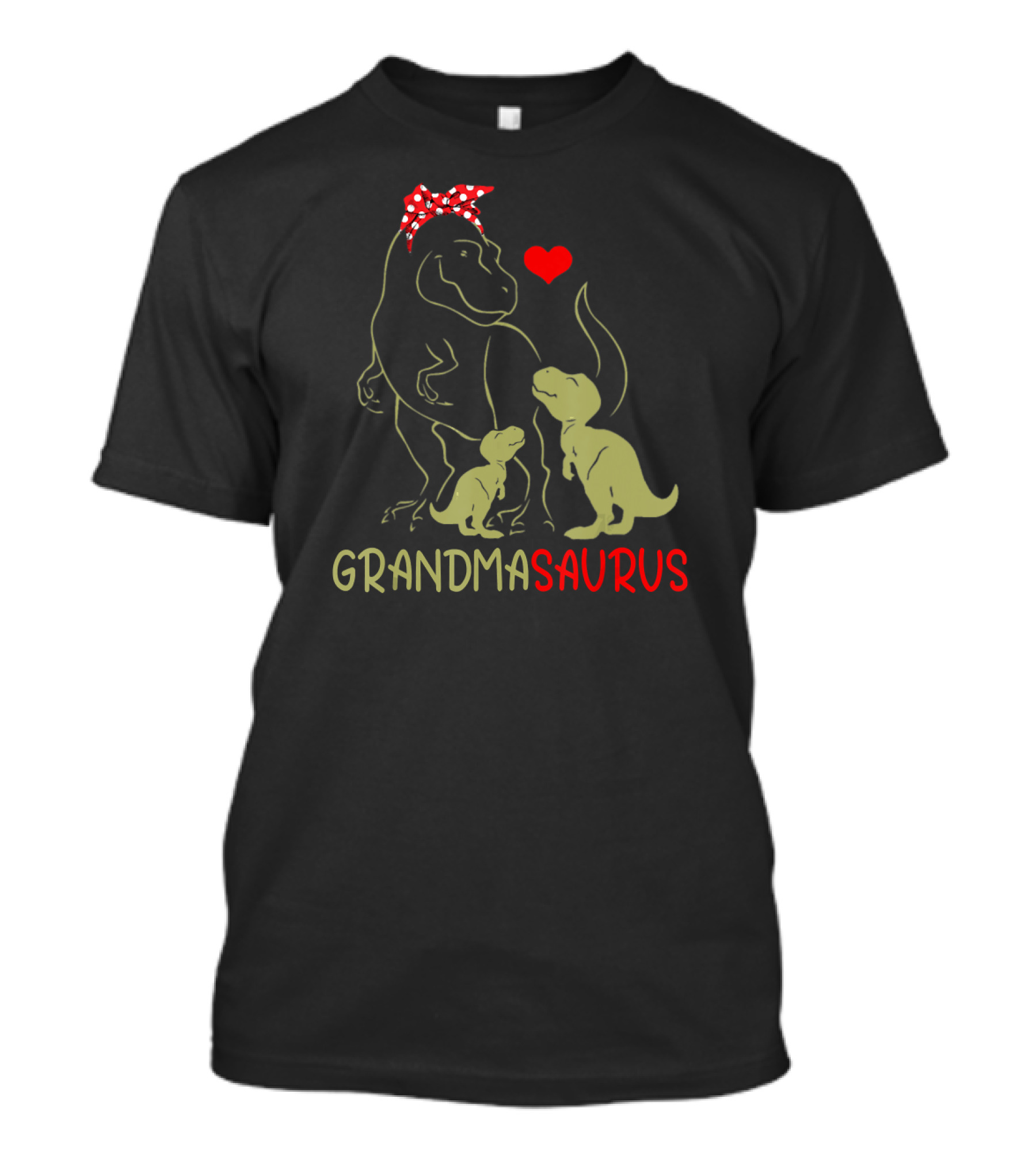 Grandmasaurus Rex Grandma Sau Heart Dinosaur Family With Red Bow T-Shirt