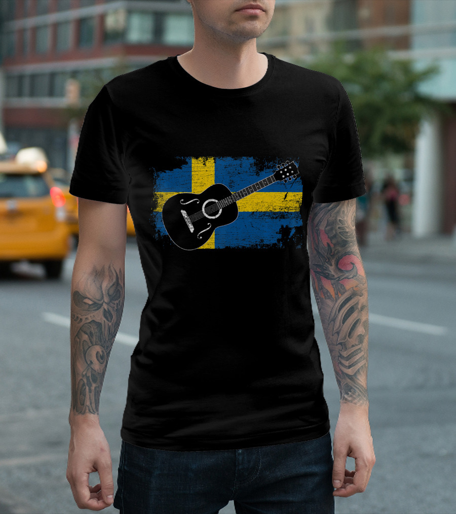 Guitarist Swedish Flag Acoustic Music Sweden T-Shirt