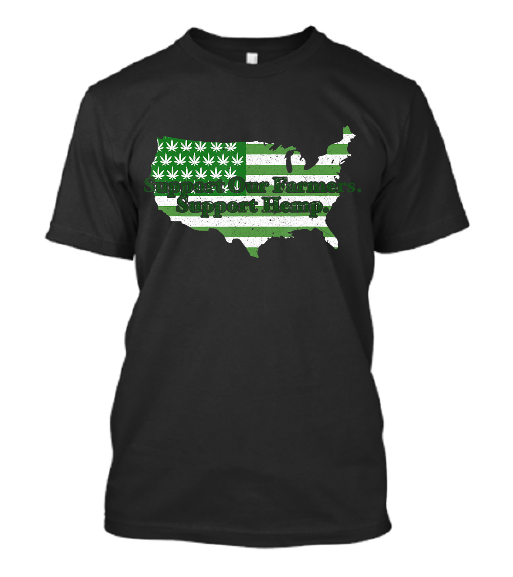Support Our Farmers Support Hemp USA Map With Cannabis Leaves And Stripes T-Shirt