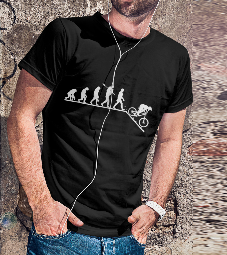 Human Evolution Of Mountain Biking Stages Progression On Bicycle T-Shirt