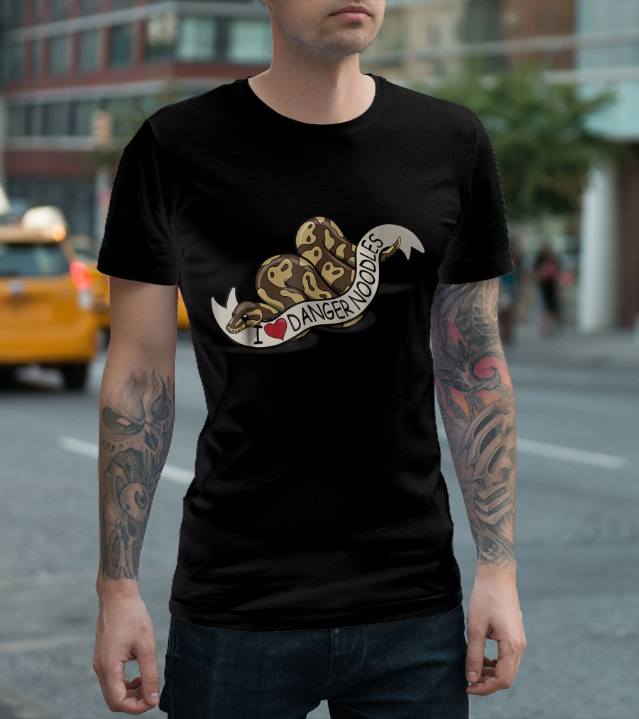 I Love Danger Noodles Ball Python Art with Heart T-Shirt