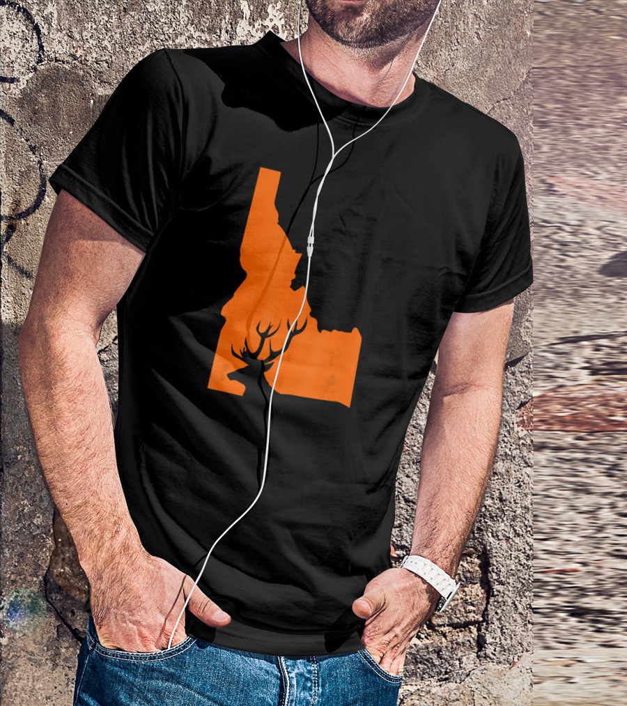 Idaho Deer Hunt Hunting Hunter Silhouette Orange State Map T-Shirt