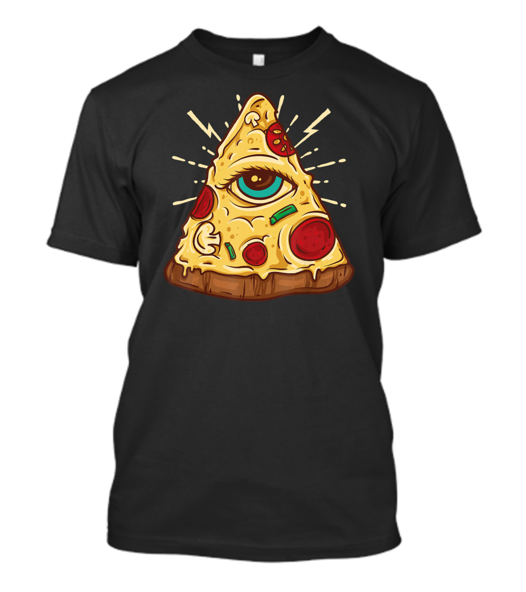Illuminati Pizza Slice All Seeing Eye Pepperoni Mushrooms T-Shirt