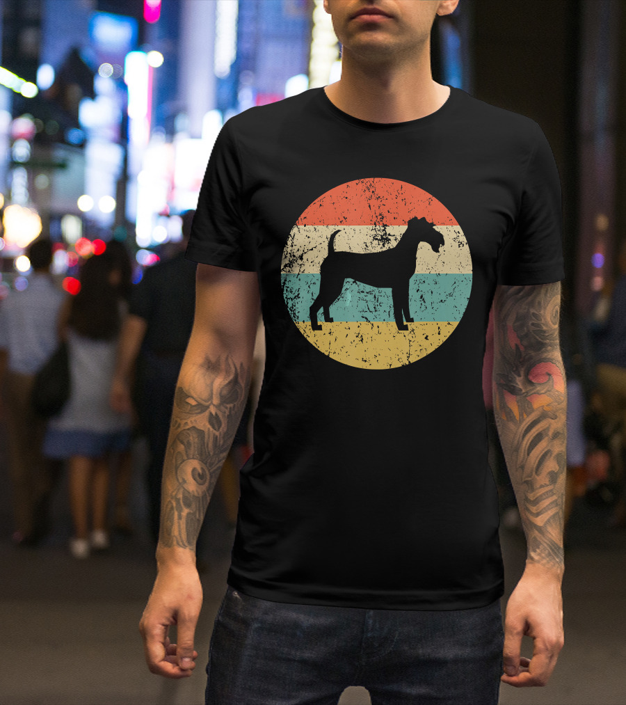 Irish Terrier Vintage Retro Dog Silhouette Striped Circle T-Shirt