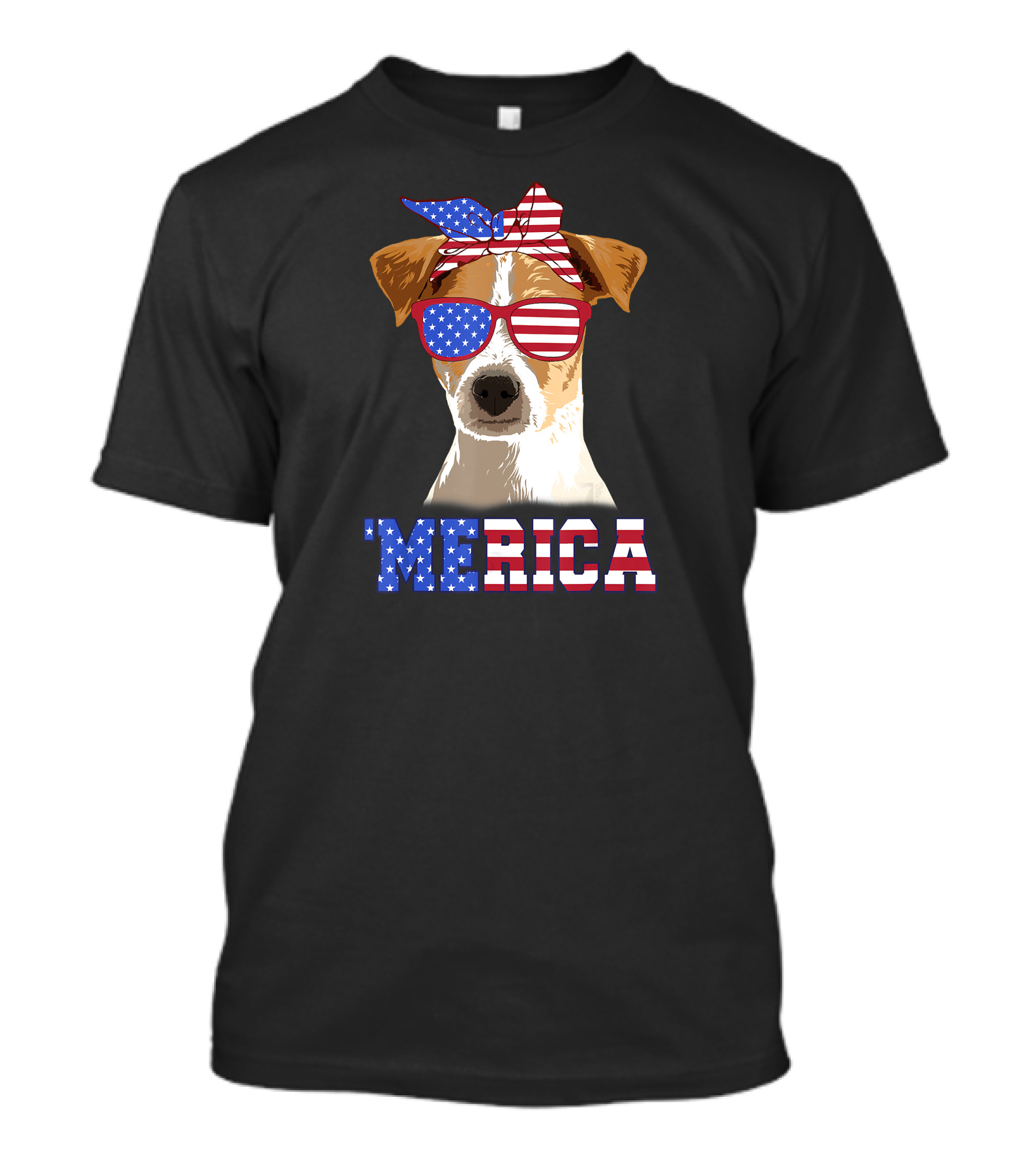 Jack Russell Dog Mom 'Merica American Flag Bow And Sunglasses T-Shirt