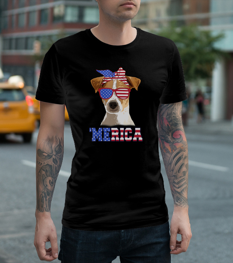 Jack Russell Dog Mom 'Merica American Flag Bow And Sunglasses T-Shirt