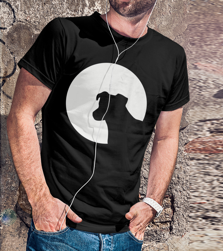 Jack Russell Terrier Silhouette Against Moon Background T-Shirt