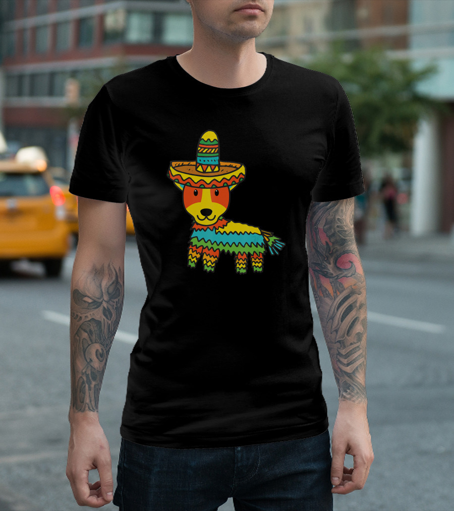 Jack Russell Terrier In Sombrero Colorful Cinco De Mayo T-Shirt