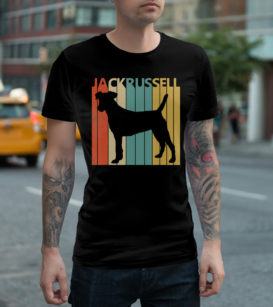 Jack Russell Terrier Silhouette Vintage Stripes T-Shirt