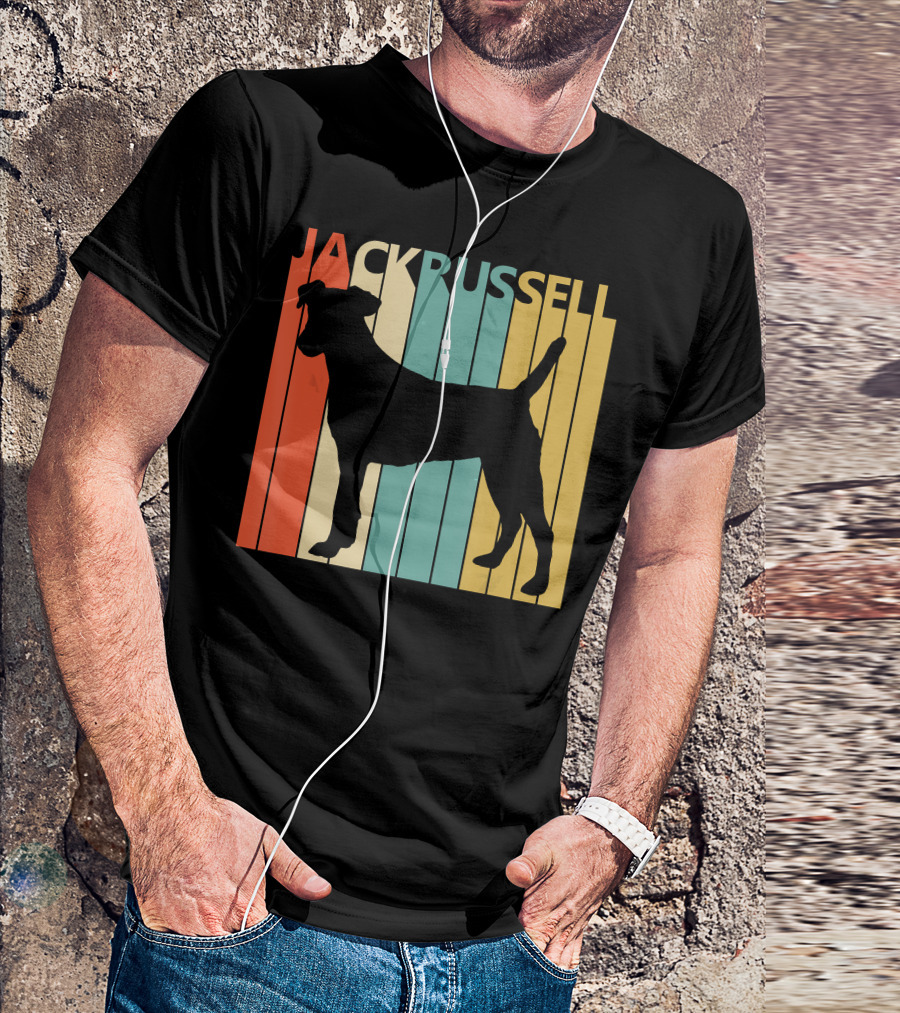 Jack Russell Terrier Silhouette Vintage Stripes T-Shirt