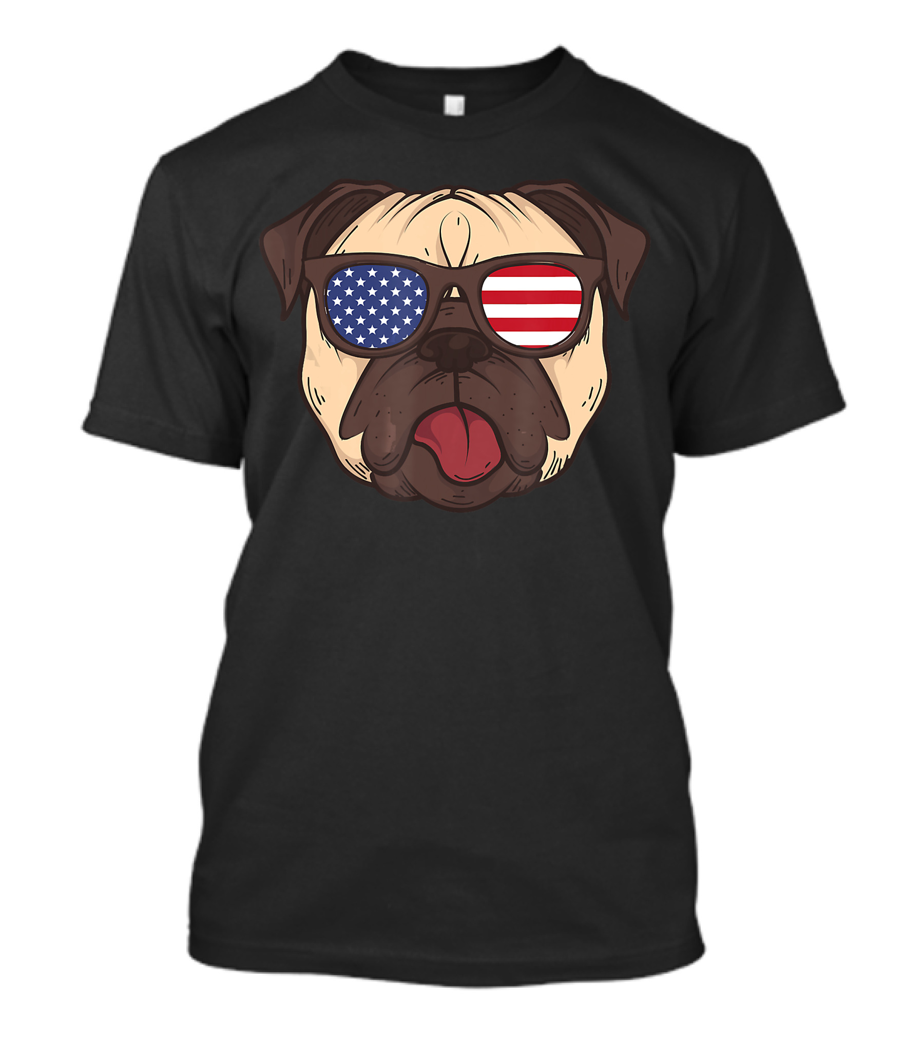 July 4th Pug With American Flag Sunglasses T-Shirt