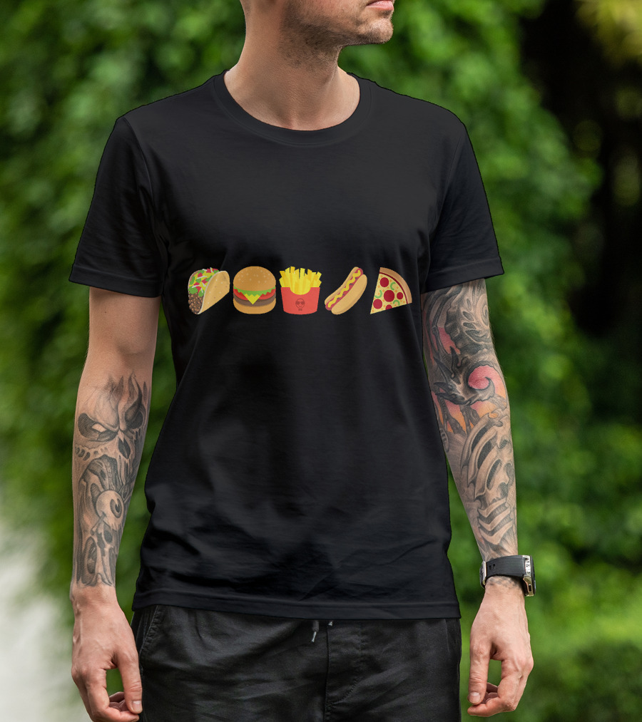 Junk Food Taco Burger Fries Hot Dog Pizza Snack Icons T-Shirt
