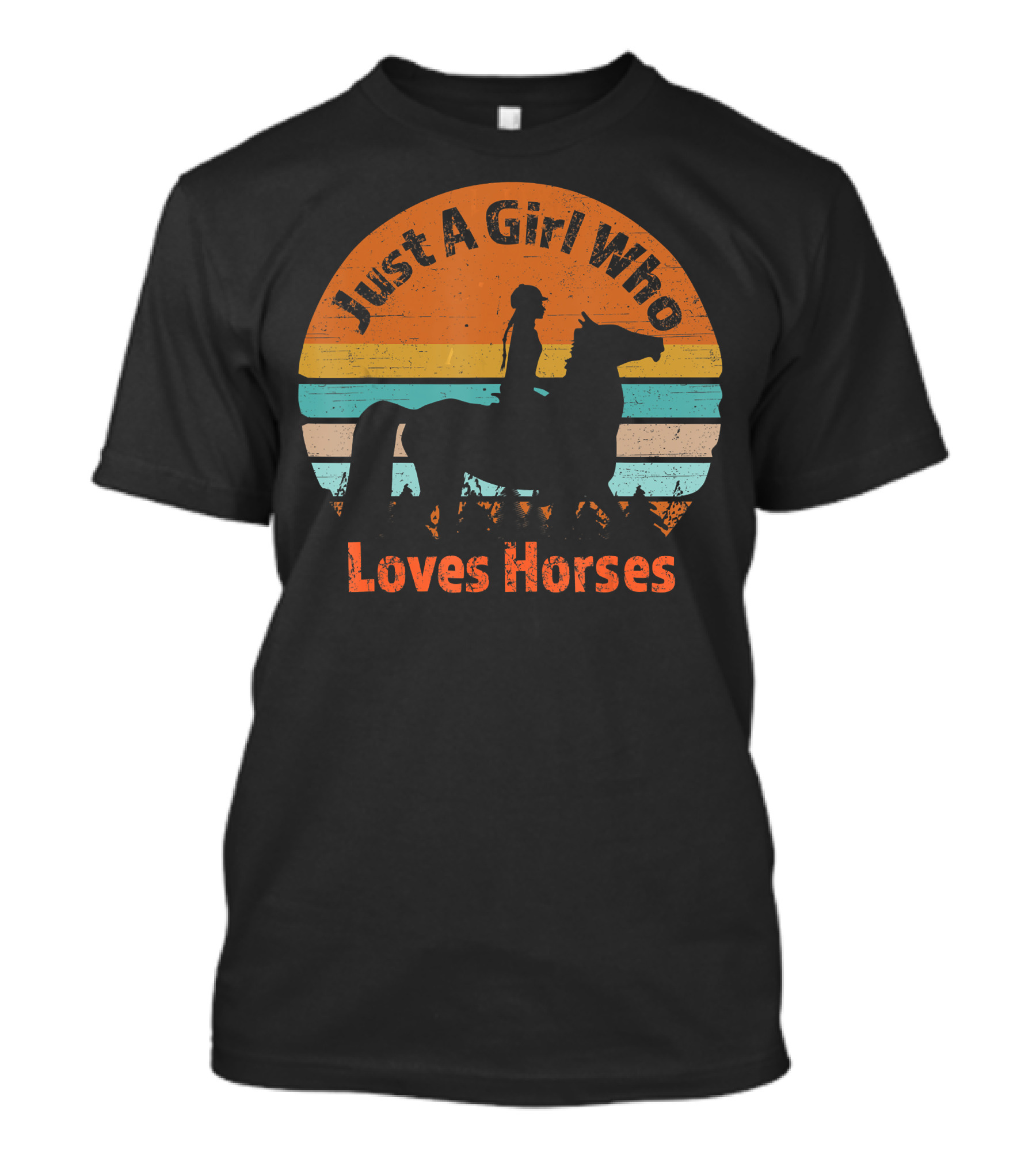 Just A Girl Who Loves Horses Riding Silhouette Retro Sunset T-Shirt
