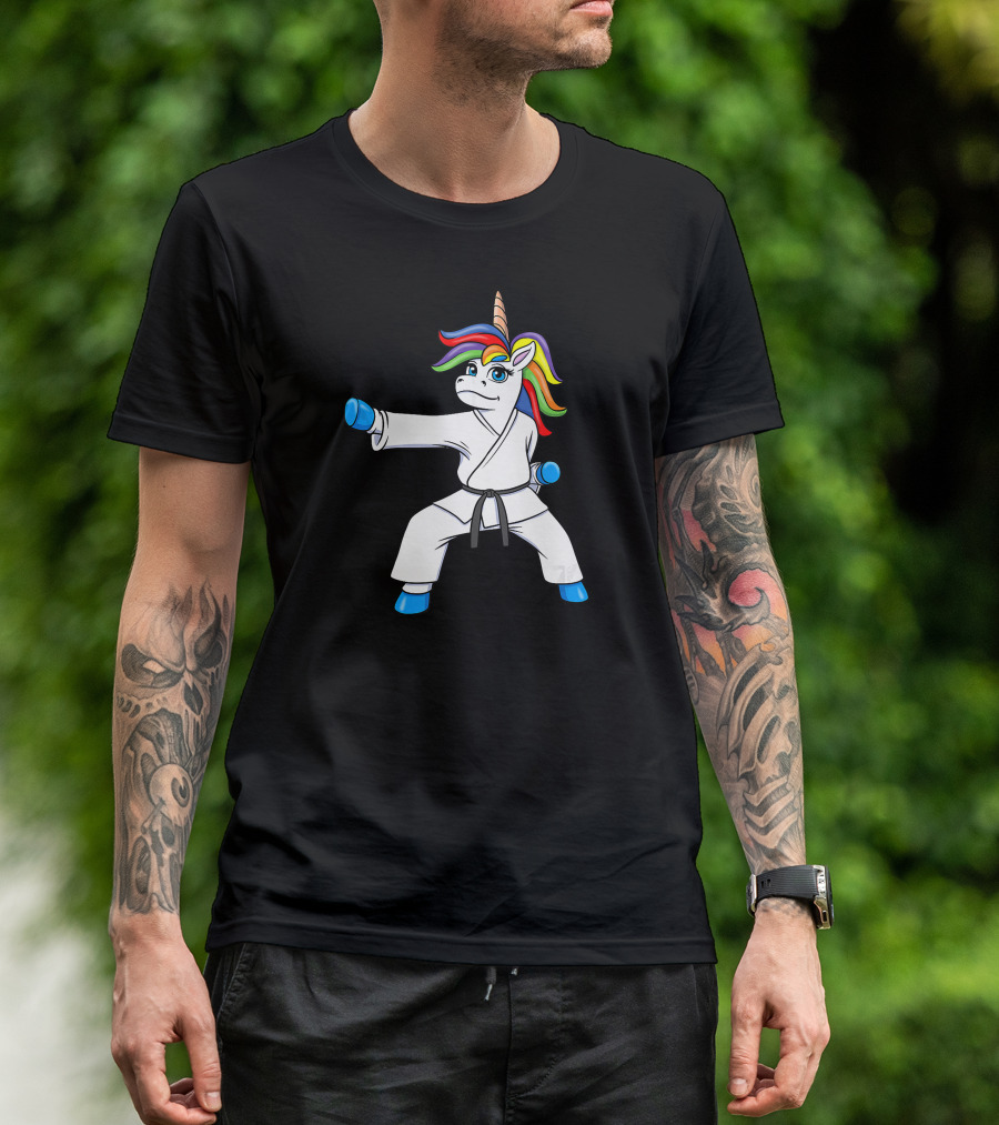 Karate Unicorn Girls Martial Arts Rainbow Mane T-Shirt
