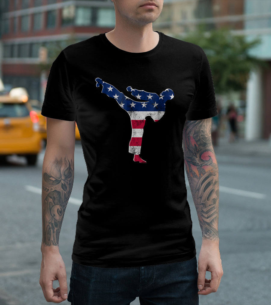Karate USA Flag Martial Arts Fathers Kick T-Shirt