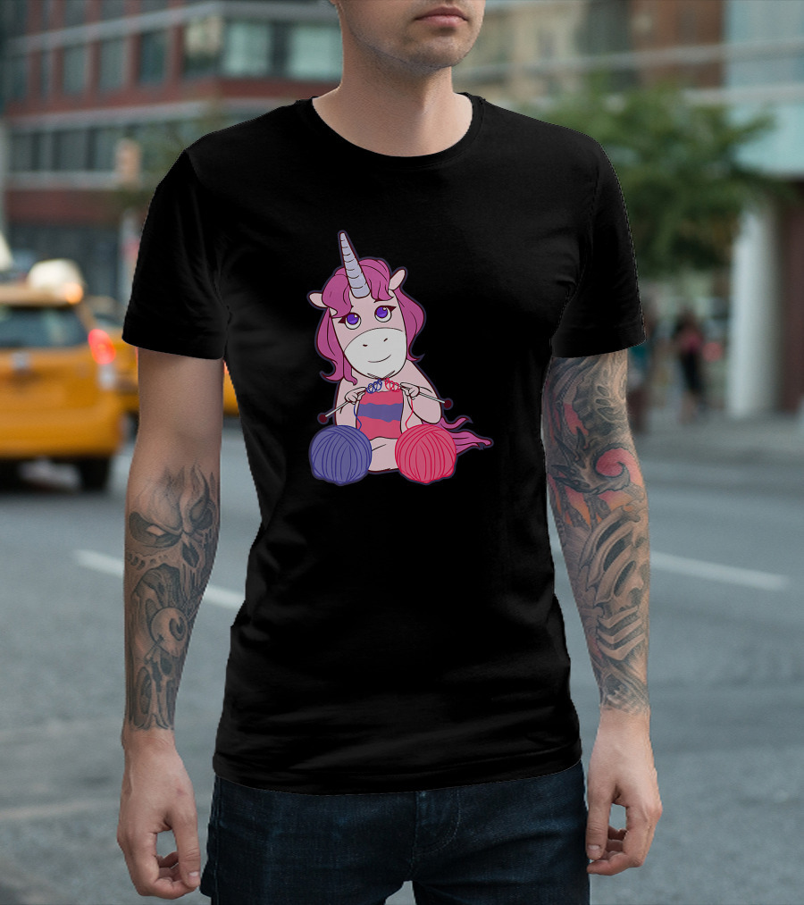 Knitting Unicorn Yarn Crochet Knitter Cute Fantasy Creature With Colorful Yarn Balls T-Shirt