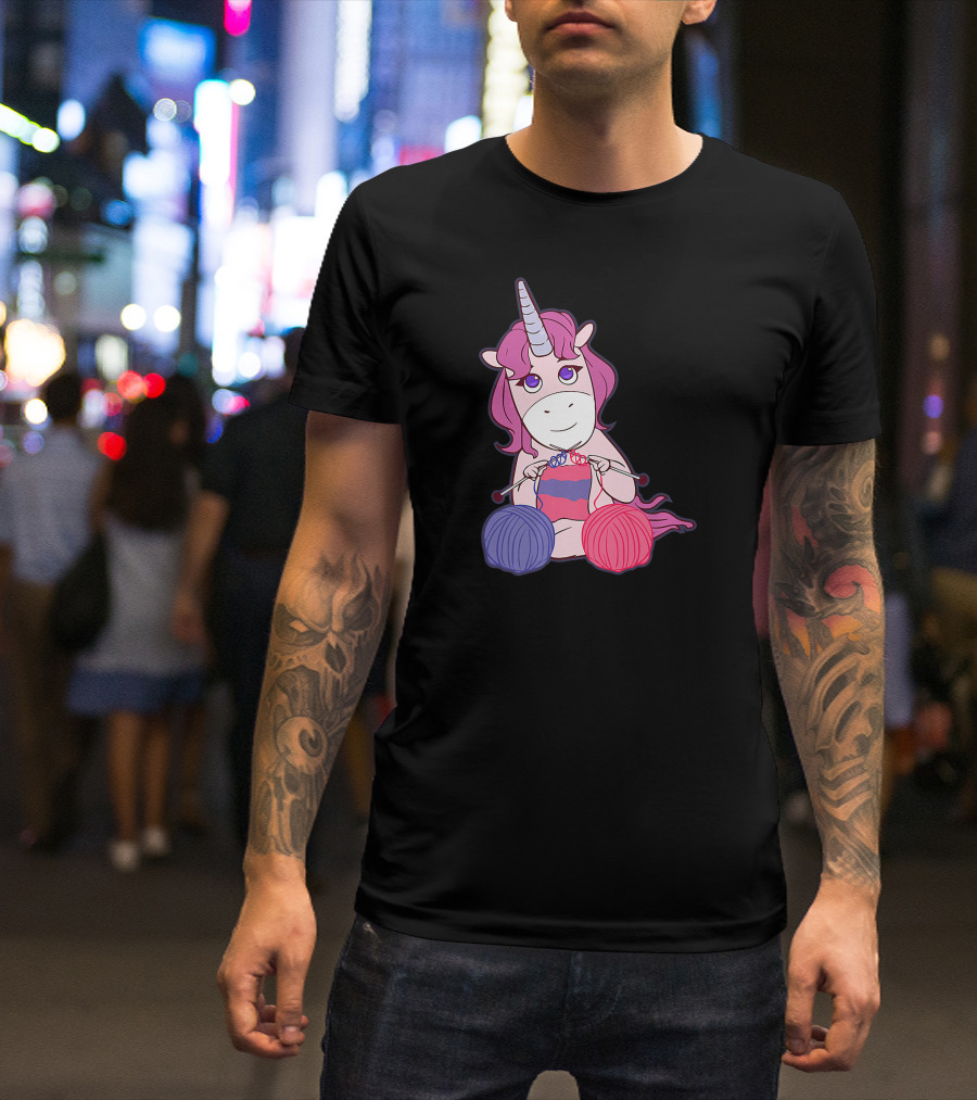 Knitting Unicorn Yarn Crochet Knitter Cute Fantasy Creature With Colorful Yarn Balls T-Shirt