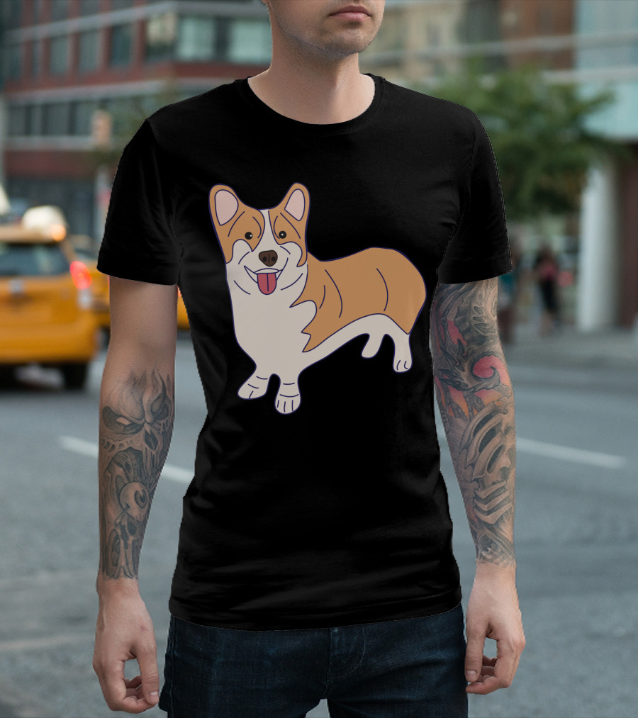 Playful Cute Corgi Illustration with Happy Expression T-Shirt